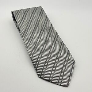 XMI for Nordstrom Mens Silk Tie Grey Silver‎ Striped Handmade USA Italian Fabric
